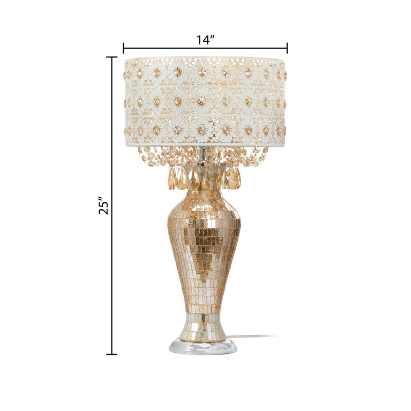 Wedgeworth 25"H Jeweled Metal and Mosaic Base Table Lamp with Cascading Crystals