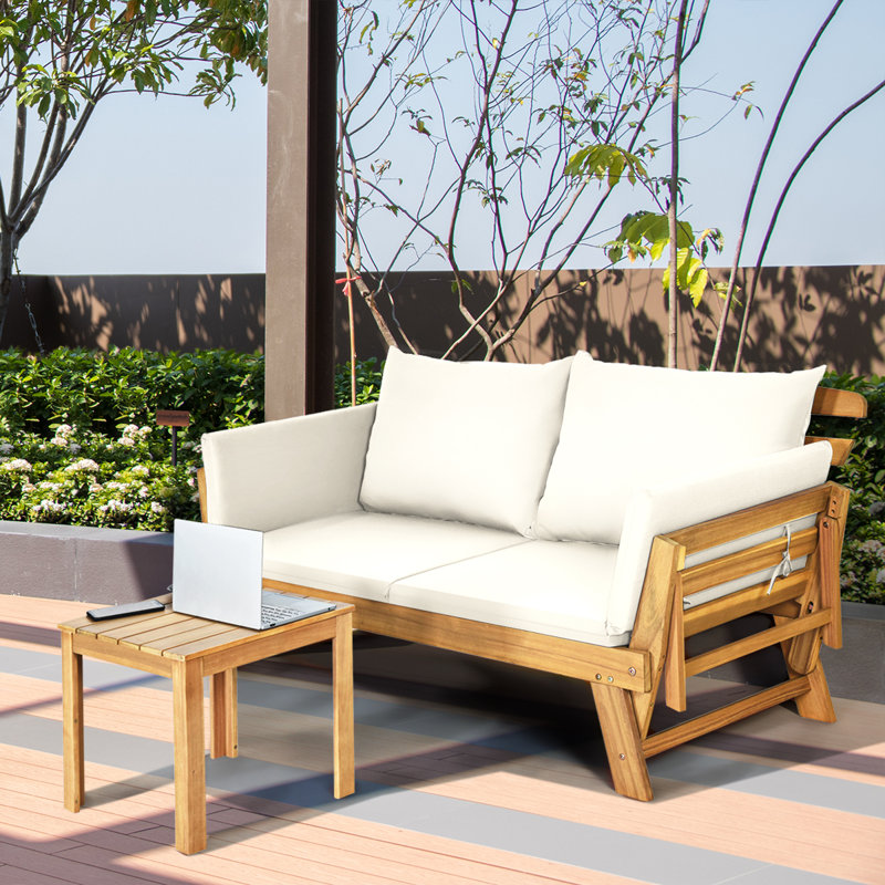 Fazin 198cm Wide Wood Garden Sofa with Cushions, White