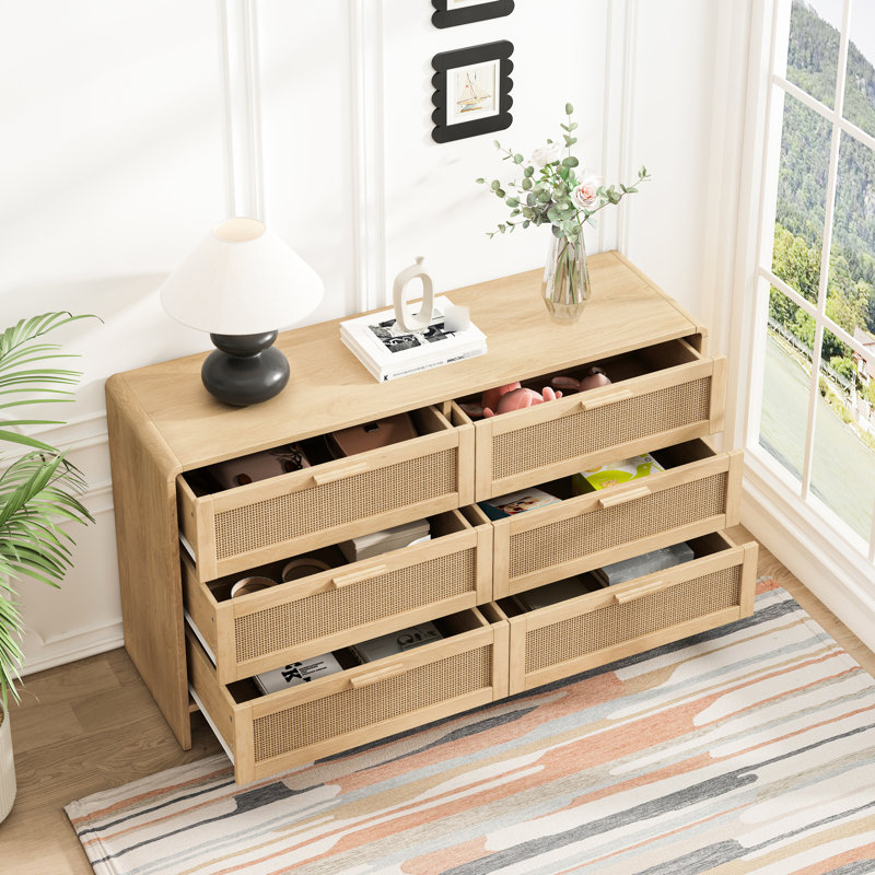 Arc Shaped Corner Cabinet - 6 Drawers, Practical Natural Finish For Any Room, Natural
