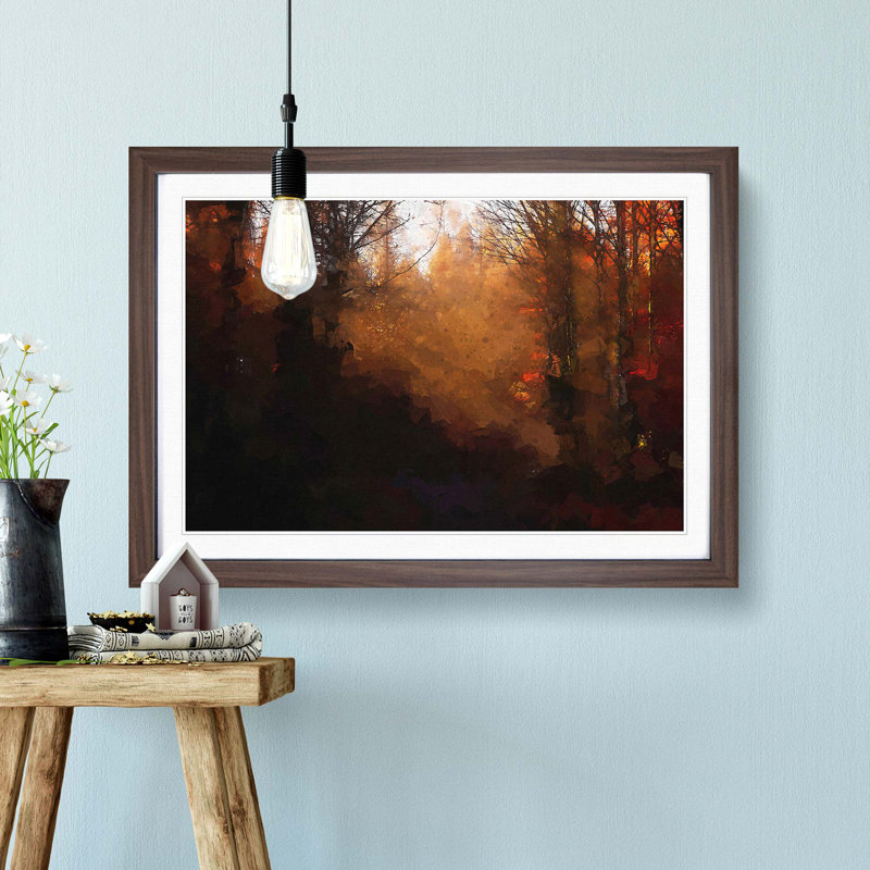 Sunrays in an Autumn Forest in Abstract - Framed Print, 27cm H x 36cm W x 2cm D, Walnut Framed