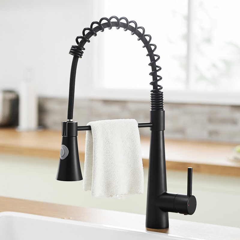 Black Kitchen Sink Faucet With Pull-Out - Stream And Spray Functions For All Purposes Commercial Pull Out Single Handle, Lever Easy Control