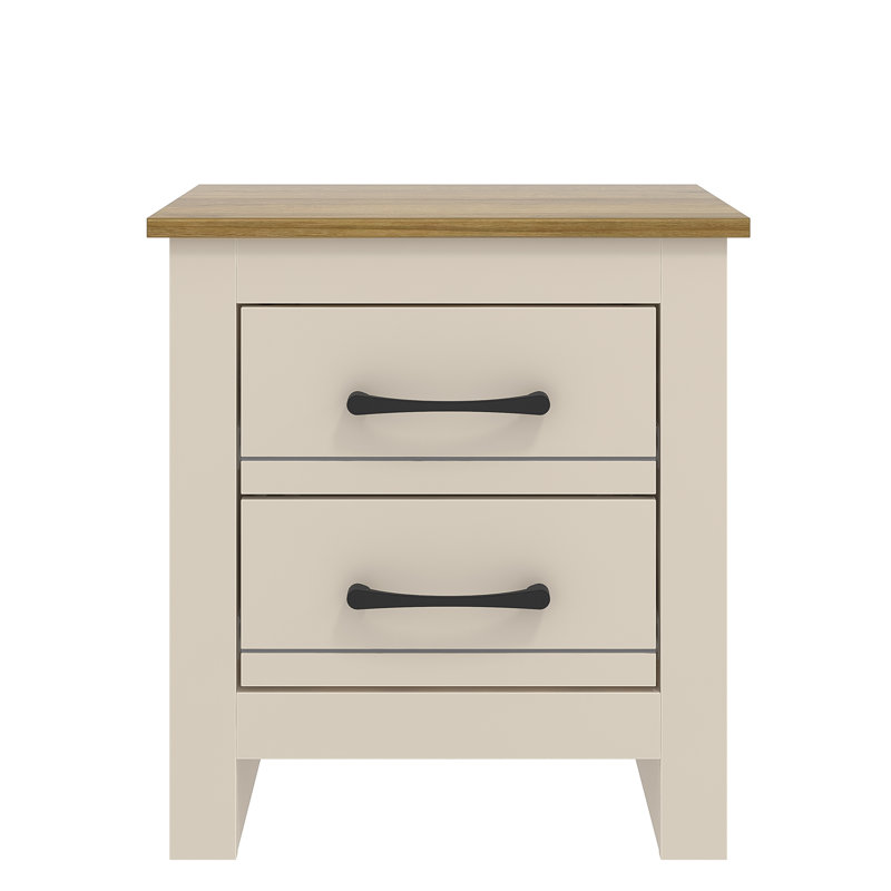 Limestone 2 Drawer Bedside Table, Natural/Reviera Eichi