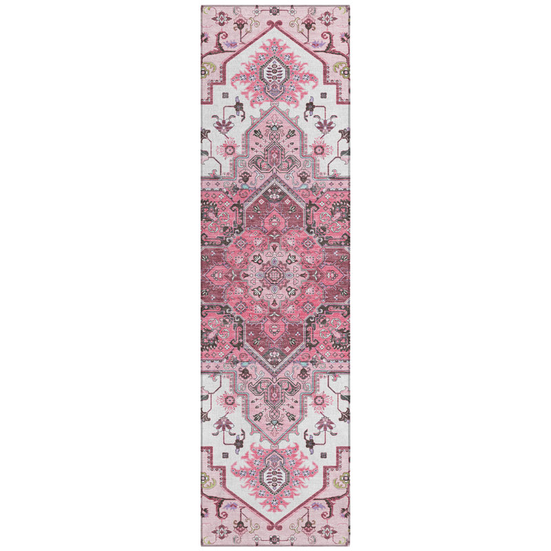 Bellaya Pink Washable Indoor-Outdoor Rug - , 2'3" x 7'6"