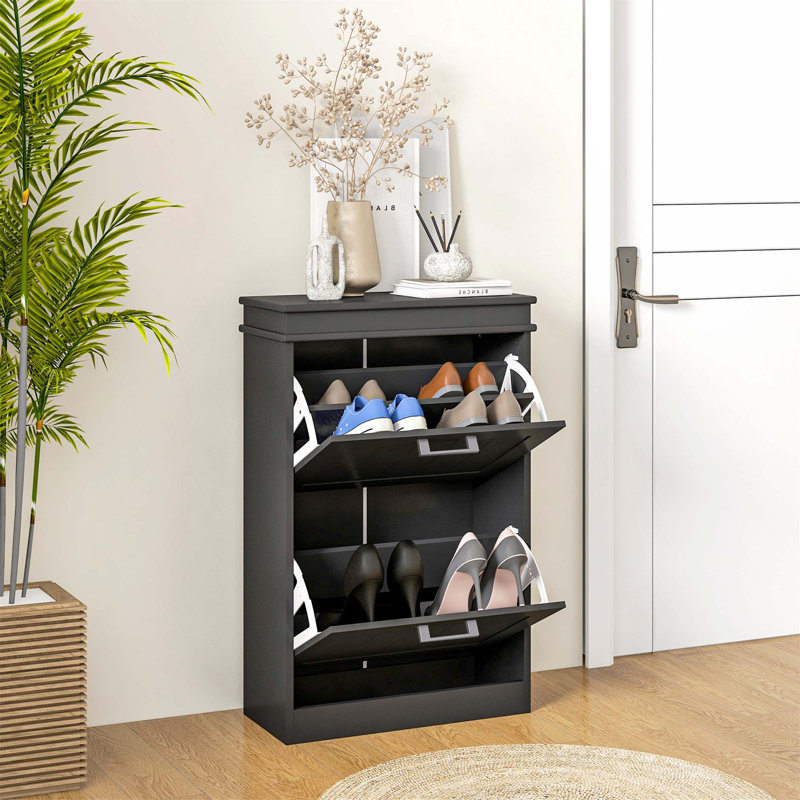 10 Pair Flip Down Shoe Storage, Black/Chrome