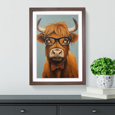 Highland Cow With Glasses Painting Framed Print