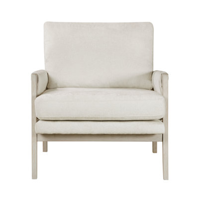 Modern Home Accent Chair Cushion Seat Back Cream Chenille Fabric Upholstery Solid Wood Furniture 1Pc