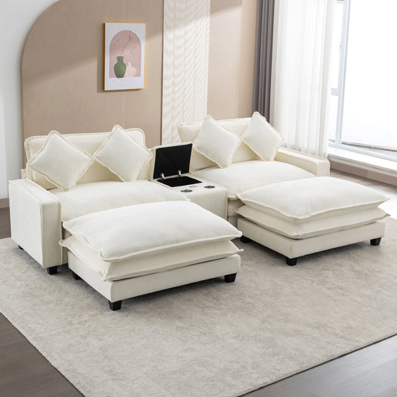 Cythina Upholstered Sectional, Beige Chenille/Polyester Blend