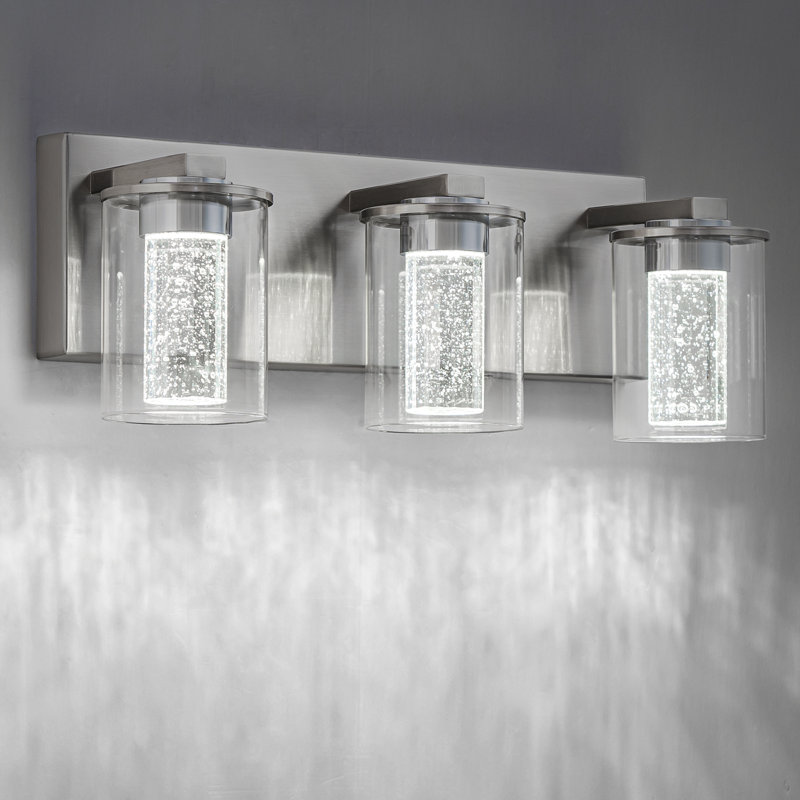 Brushed Nickel Vanity Light (3-Light, 17-Inch), (3000K/4000K/6000K, Dimmable) LED Bathroom Light Fixture, Modern Wall Light Over Mirror with Clear Glass Shade