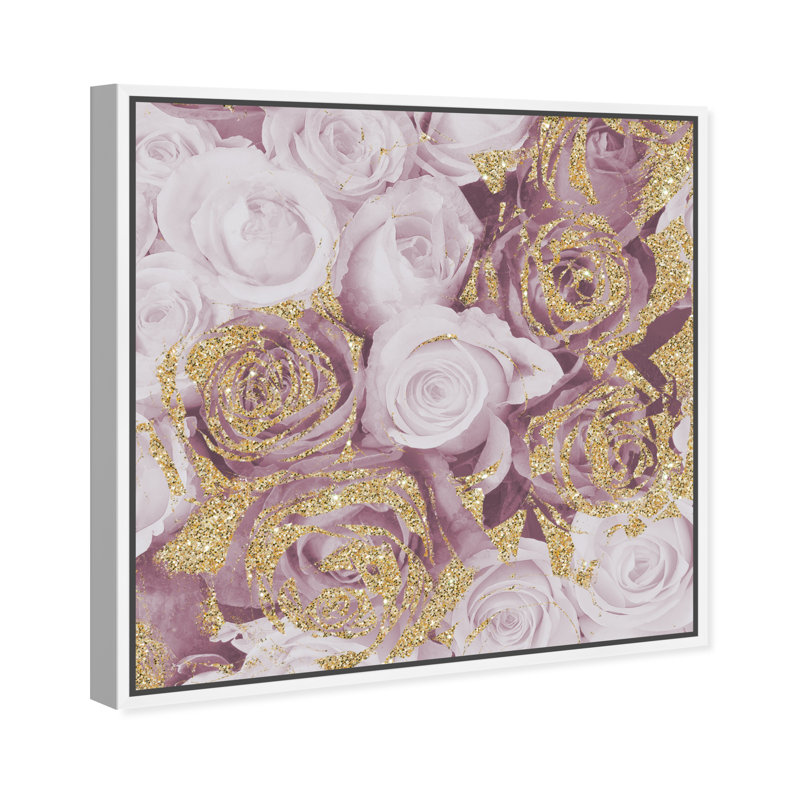 Mauve, paillettes, roses, carrés, fleurs, impression, Toile blanche encadrée, H 20 po x l 20 po