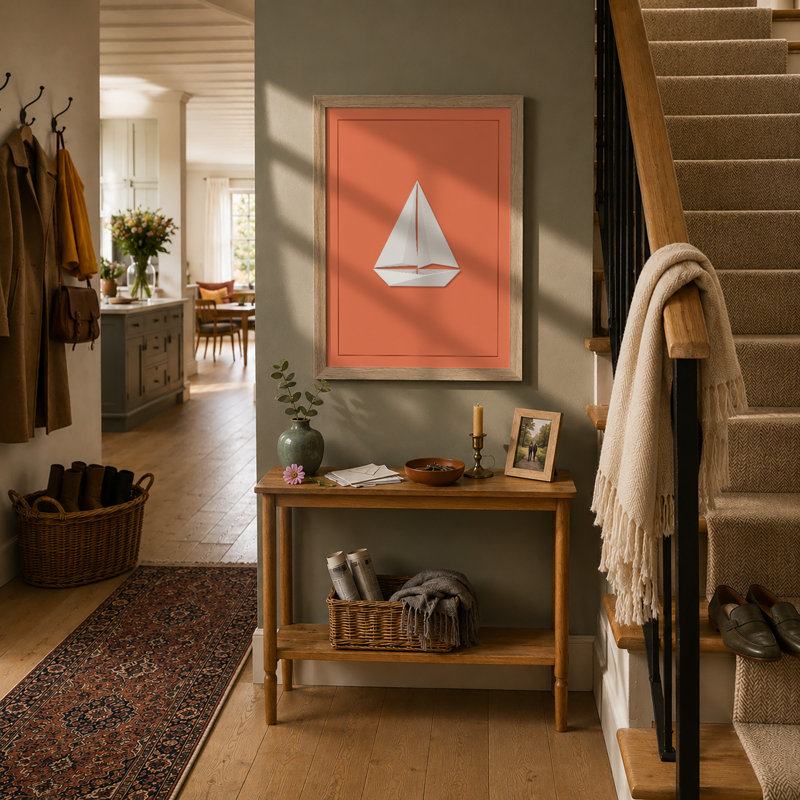 Geometric Sailboat Minimalist - Print, A1 - 84.1 x 59.4 cm, Oak