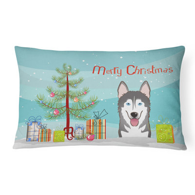  Christmas Tree and Alaskan Malamute Fabric Indoor/Outdoor Throw Pillow
