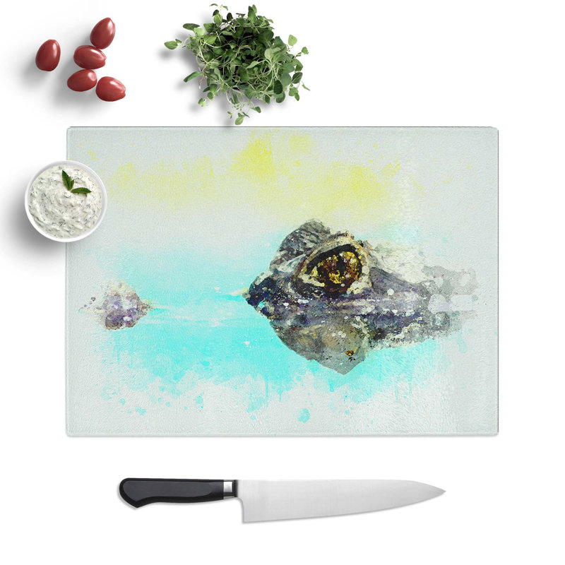 Tempered Glass Peering Crocodile Chopping Board, 39 cm W x 28.5 cm L