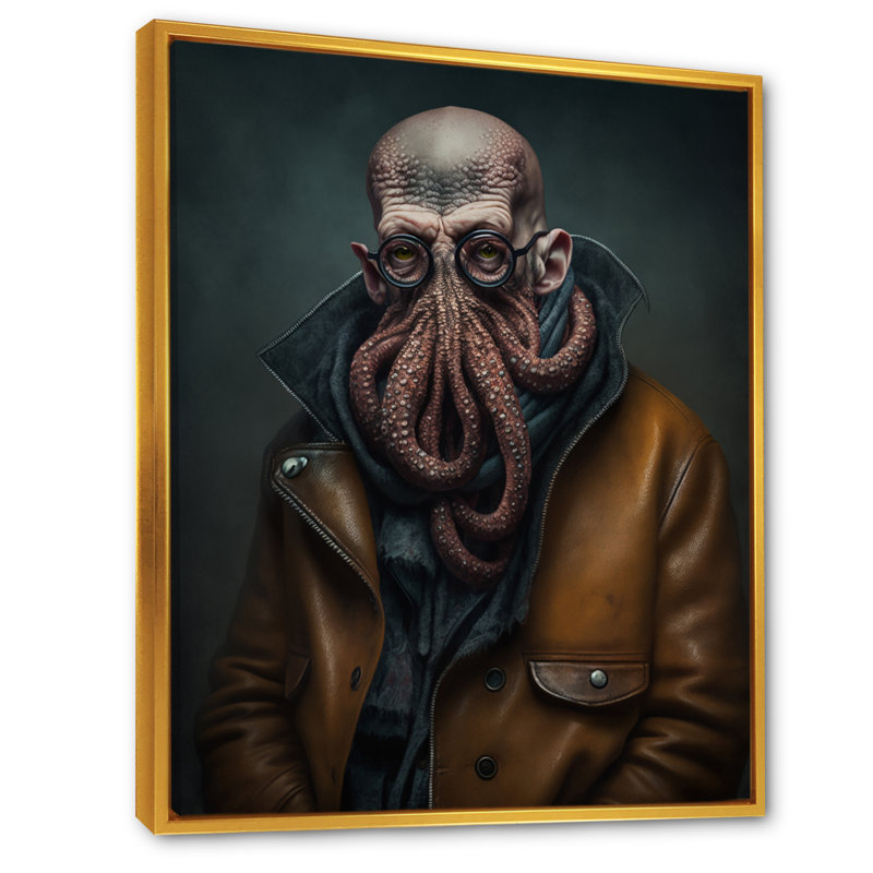 «Anthropomorphic Of Octopus Portrait II», reproduction d'art sur toile, L 30 po x H 40 po, Cadre flottant doré