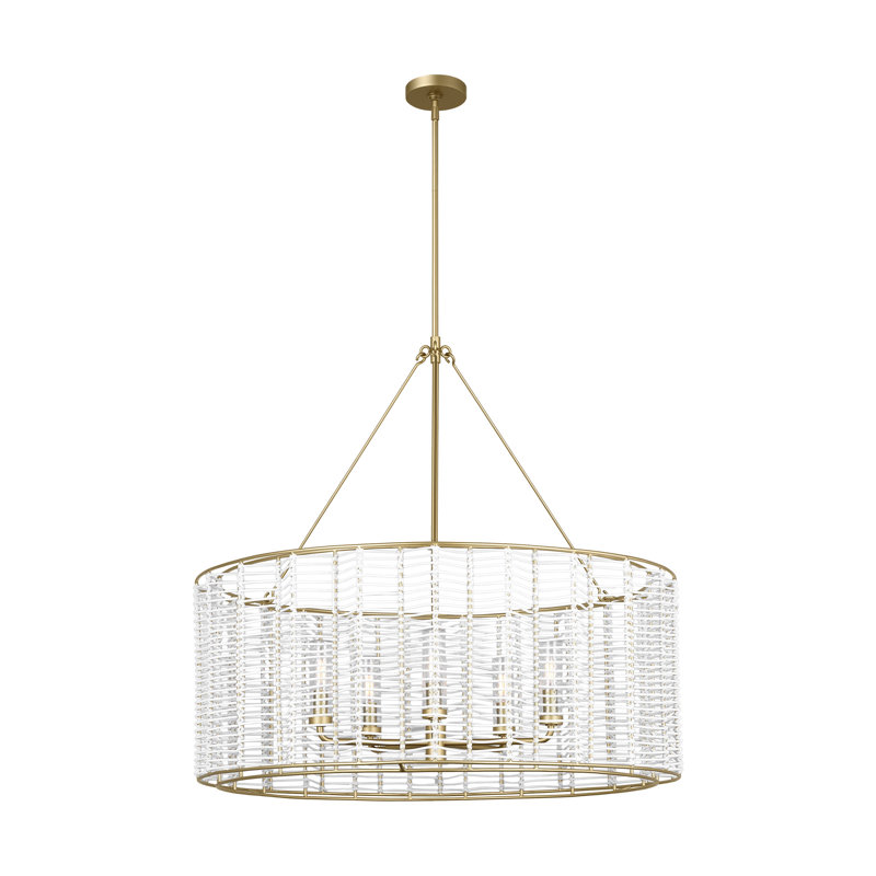 Thom Filicia Winslow Dining Room Chandelier With Clear Shade, 5 Lights, Powder-Coated Brass, 34" H x 35.75" W x 35.75" D