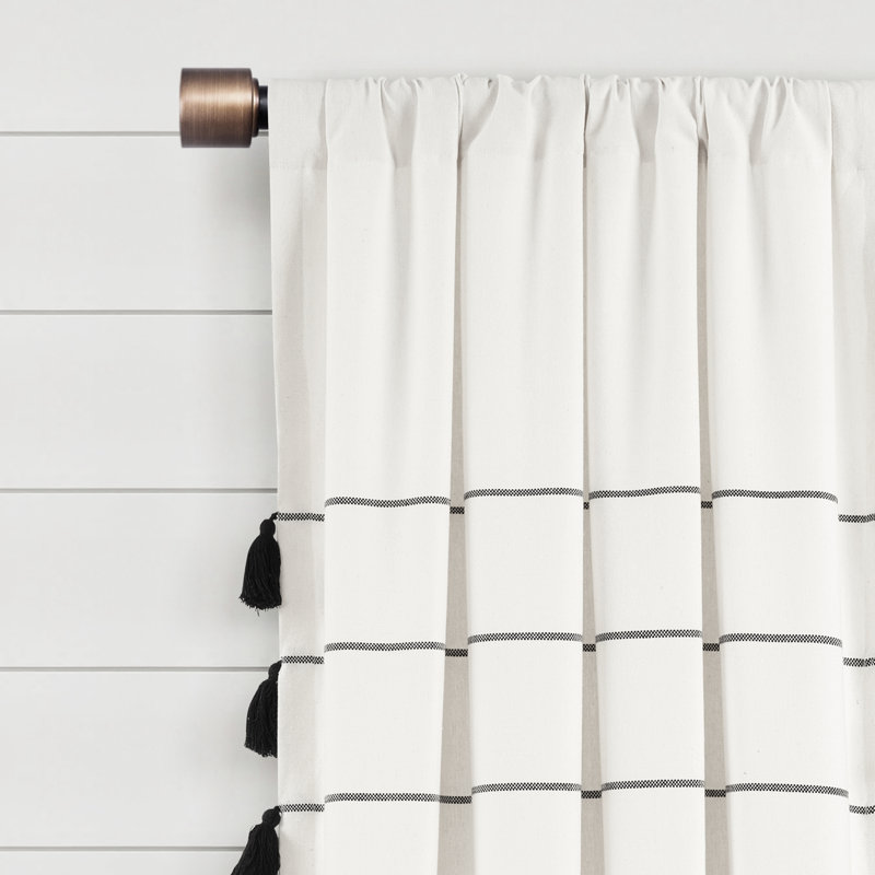 Lush Decor Farmhouse Boho Stripe Semi-Sheer Cotton Blend Curtain Panels Pair Drapes (Set of 2), 42"W x 84"L, Ivory/Black