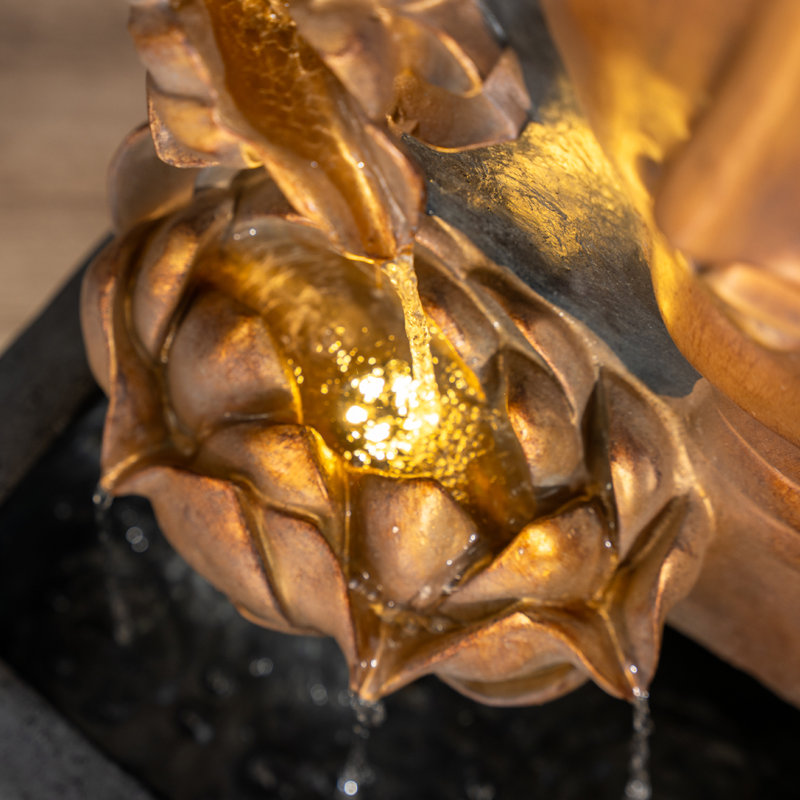  30" H Zen Buddha Face Water Fountain w/ LED light & Pump, Indoor/Outdoor Freestanding, Relaxing Zen Décor, Bronze and Natural Grey Polyresin Fountain for Home Patio Garden Backyard
