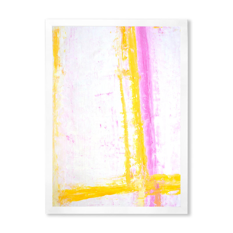 Art abstrait rose et jaune - Décoration murale moderne et contemporaine sur toile, Cadre photo blanc