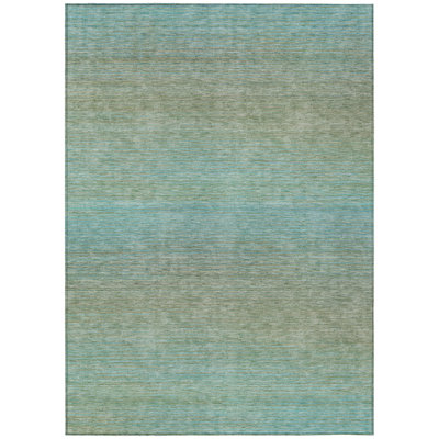 8' X 10' Teal Blue Striped Washable Indoor Outdoor Area Rug