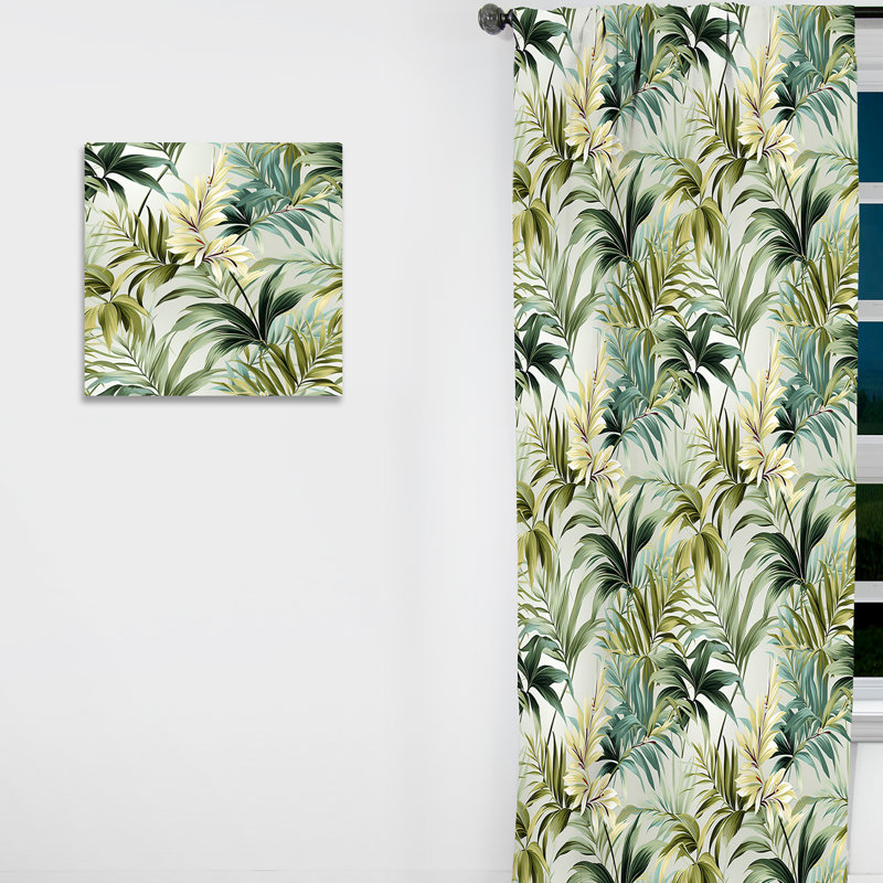 Motif tropical de lignes tropicales - Rideau floral - Velours obscurcissant - 1 panneau, L 52 po x L 63 po