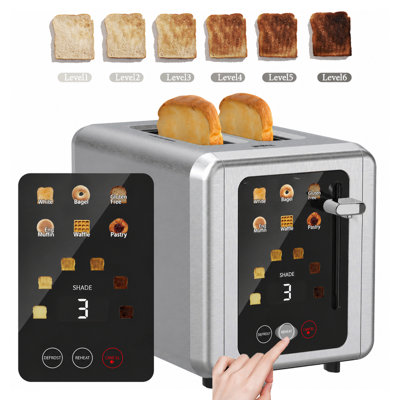 WHALL 2 Slice Touchscreen Toaster, 6 Shade Settings, 6 Bread Types, Digital Timer, Extra Wide Slot