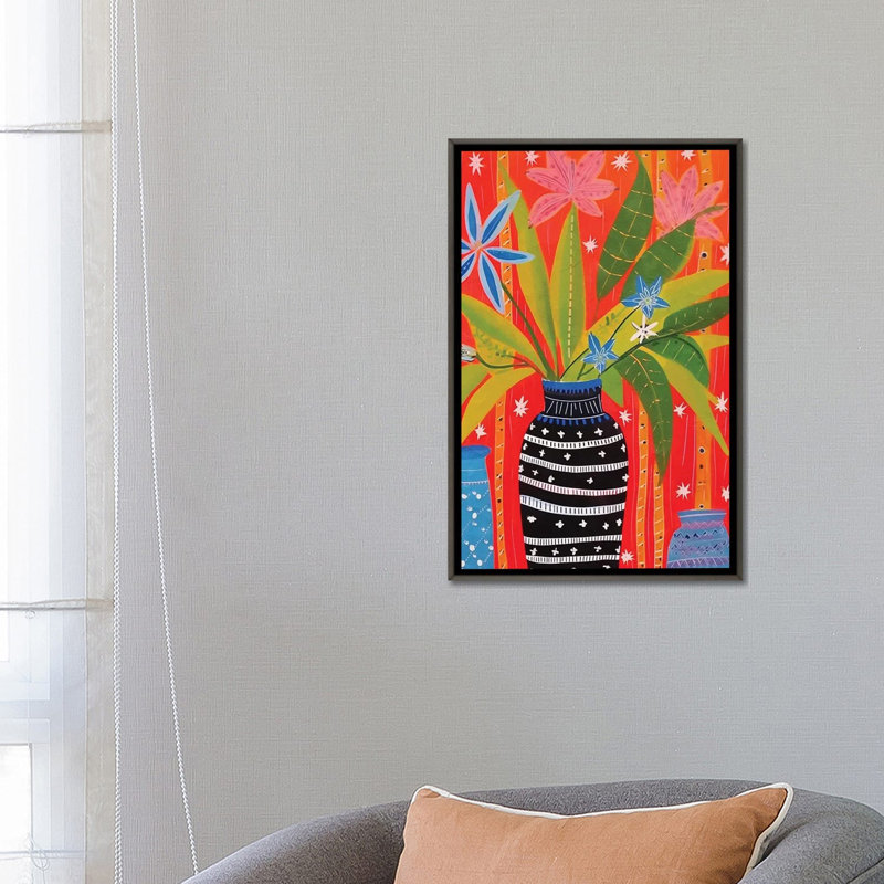 Frida Khalo - Vase noir - reproduction d'art murale - toile encadrée, H 26 po x l 18 po, Gris