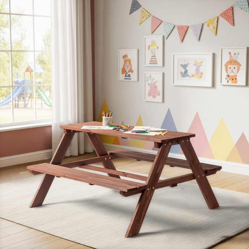 Table de pique-nique et banc pour enfants avec parasol, Tanné