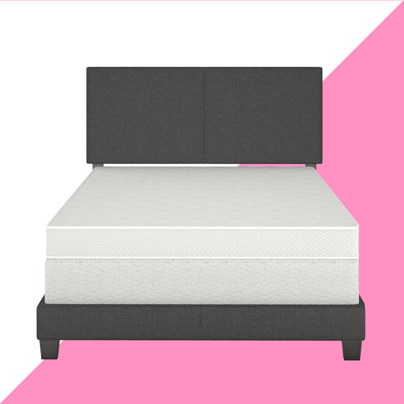 Queen Black Upholstered Linen Platform Bed with Slats