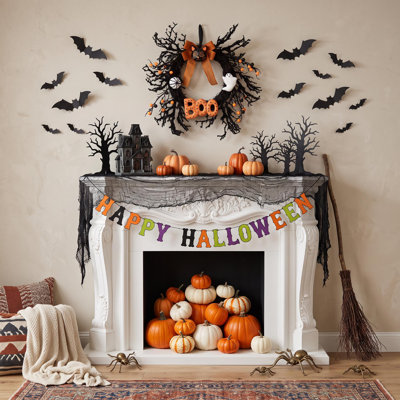 Couronne de chat noir d'Halloween de 45 cm (18 po) pour l'intérieur et l'extérieur