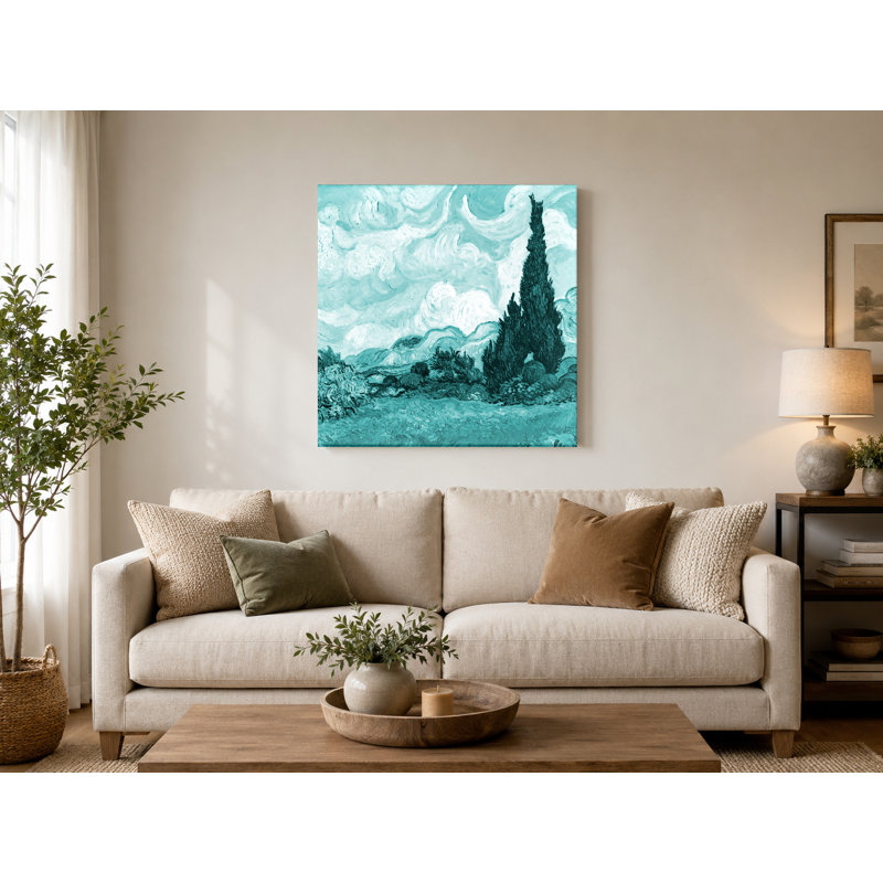 Champ de blé avec cyprès (1889) - art mural carré sur toile, 12" W x 12" H