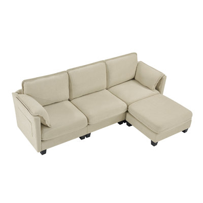 93-Inch L-Shaped Sofa With Cotton-Linen Brushed Fabric, Detachable Storage Armrest Cushion, 3-Seater Suitable For Living Room Office And Spacious