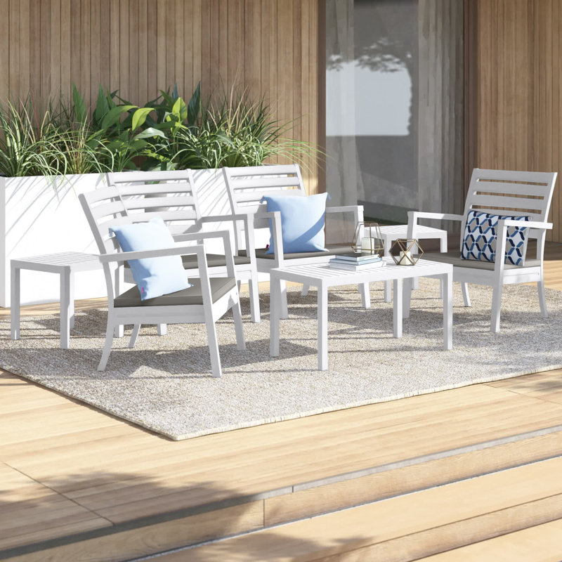 Quadis 4 - Person Patio Conversation Set with Cushions, White, Canvas Taupe Sunbrella® Canvas