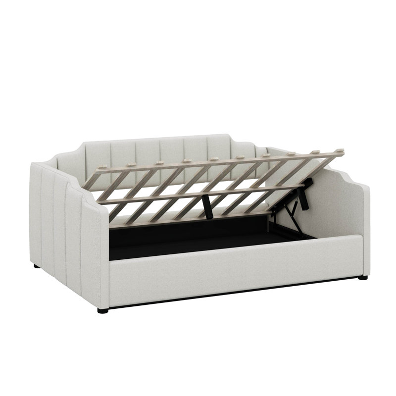 Full Size Upholstered Daybed With Underneath Storage, Beige
