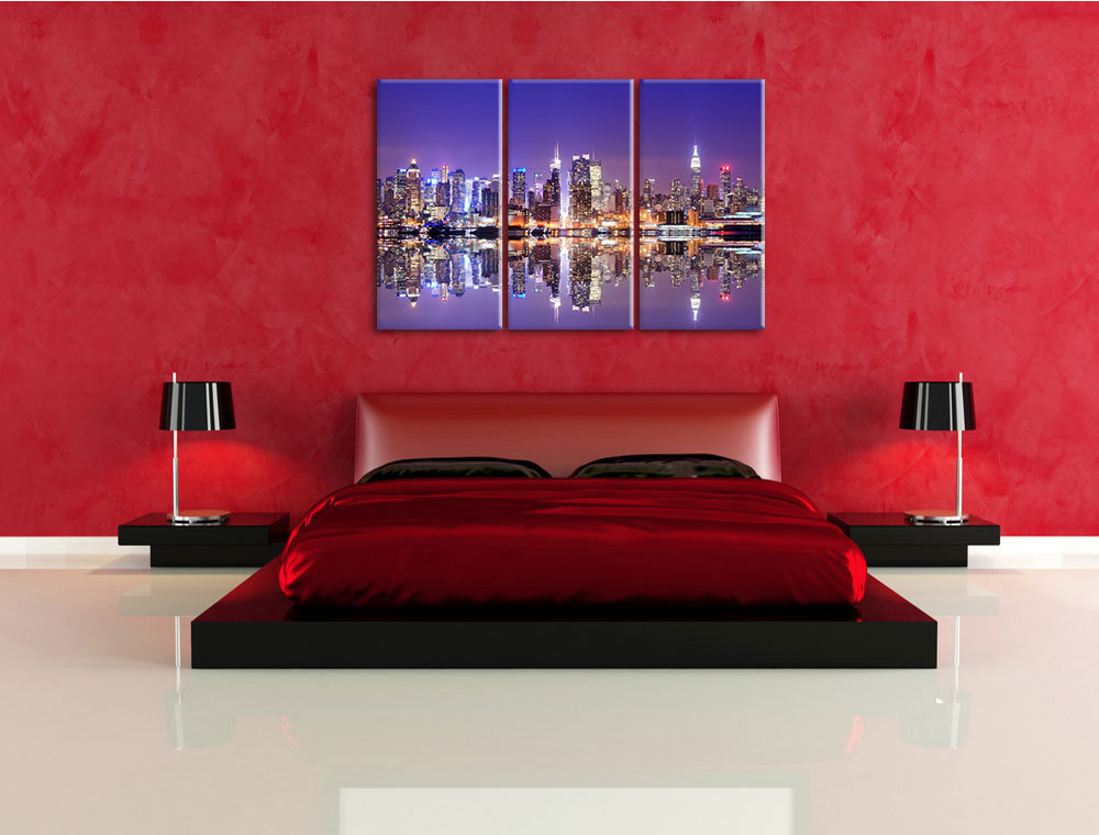 3-tlg. Leinwandbilder-Set „Manhattan Skyline Spiegelung“, Grafikdruck