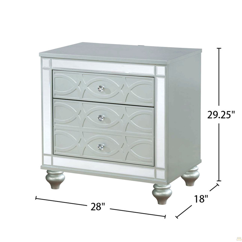 2 Drawers Nightstand With Fret Work Detail