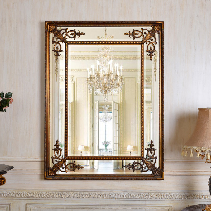 Daylan Solid Wood Framed Wall Mounted Accent Mirror, 46.7" x 35", Antique Gold