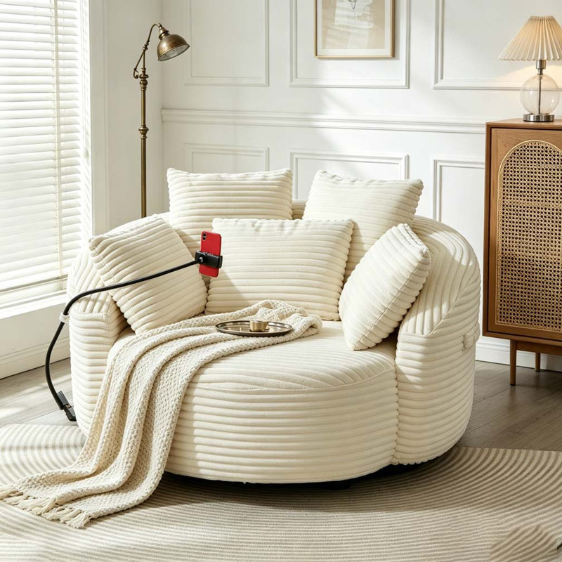 Fauteuil demi-tonneau pivotant à 360 °, Beige