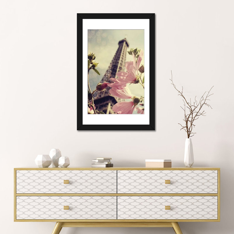 « paris est fleuri » sur toile, Papier d'art encadré noir, Blanc, H 24 po x l 16 po x P 1 po