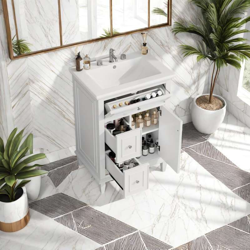 Meuble-lavabo et lavabo modernes peu encombrants, armoire en bois massif, finition blanche