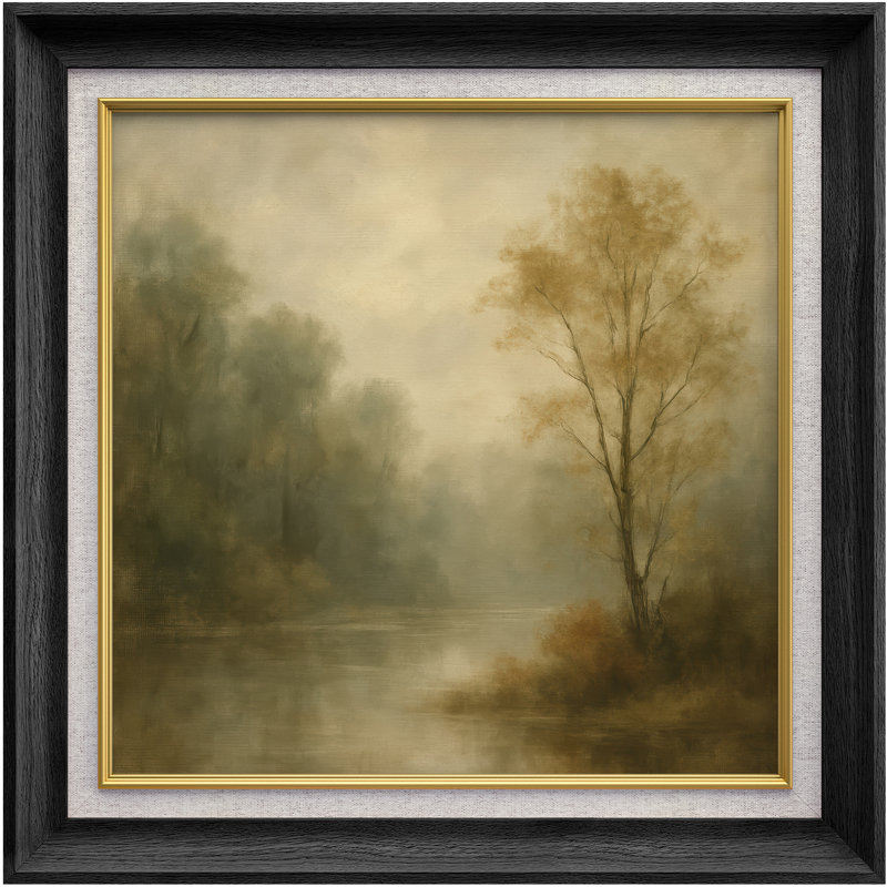 «Misty Forest River Landscape with Soft Neutral Tones», reproduction d'art sur toile encadrée, H 26 po x l 26 po x P 1,5 po