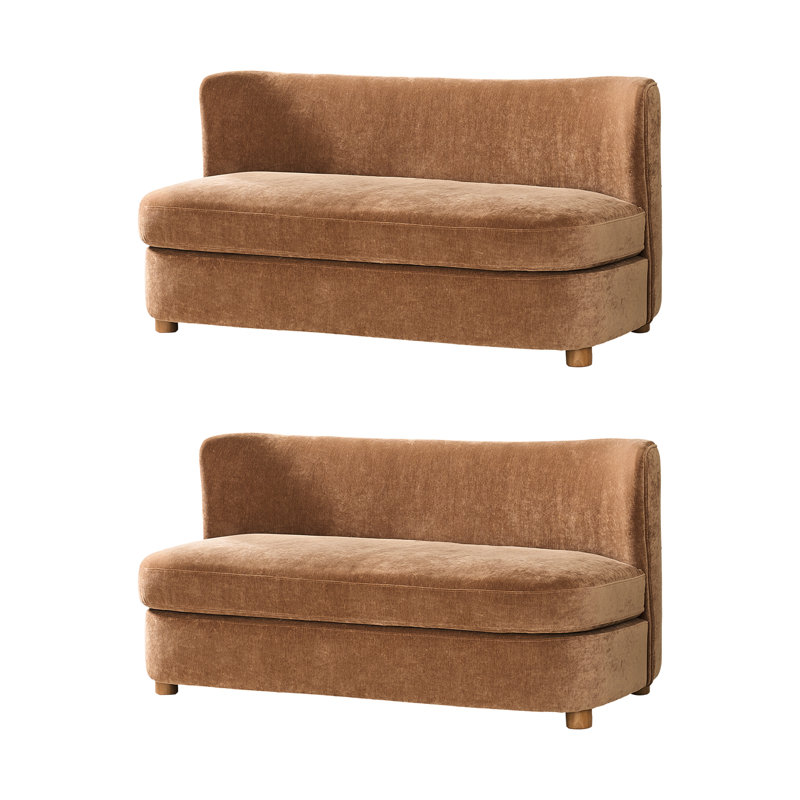 Greigh Modern Upholstered Boucle Curved Loveseat Sofa Set of 2, Caramel