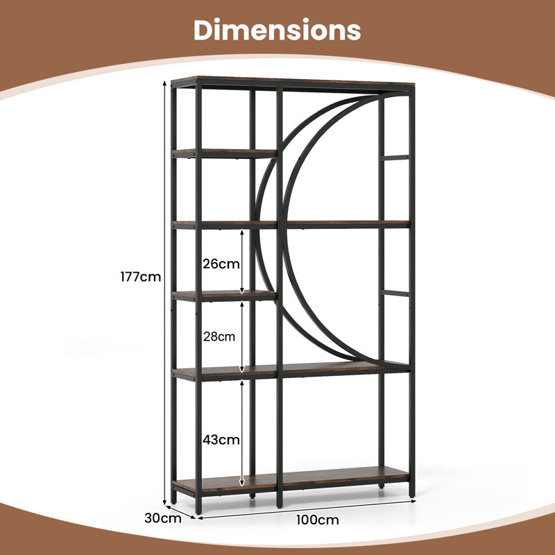 177cm H x 100cm W Metal Etagere Bookcase, Brown