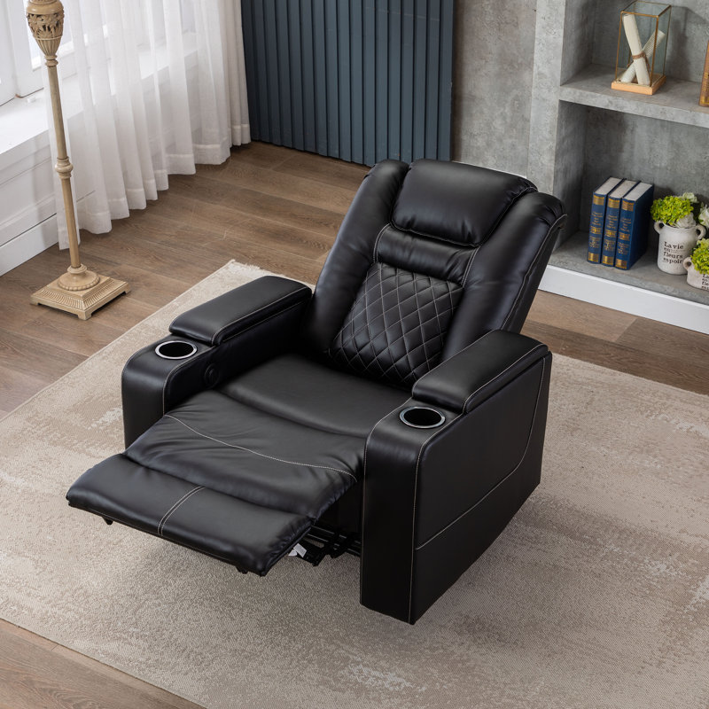 Fauteuil inclinable en similicuir de 36,22 po Aeryn, Similicuir noir
