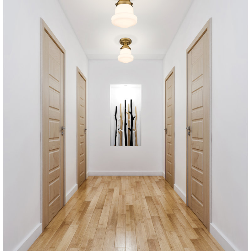 Neriah Glass Semi-Flush Mount Pendant, Heritage Brass, 9" H x 6" W