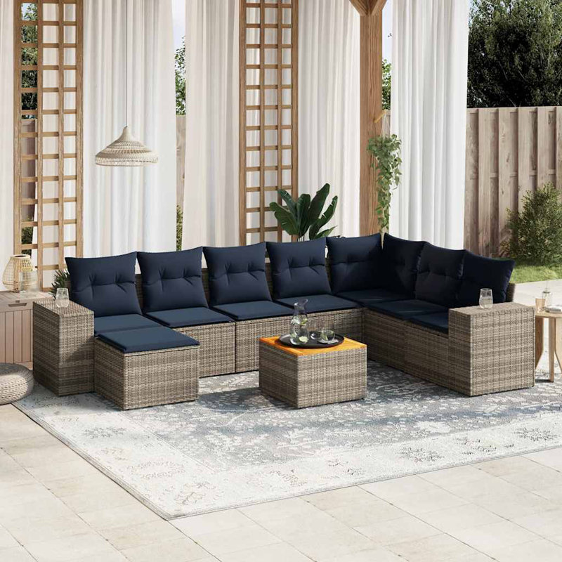  Ensemble de canapé de patio 9 pièces avec coussins en rotin de polyester gris
