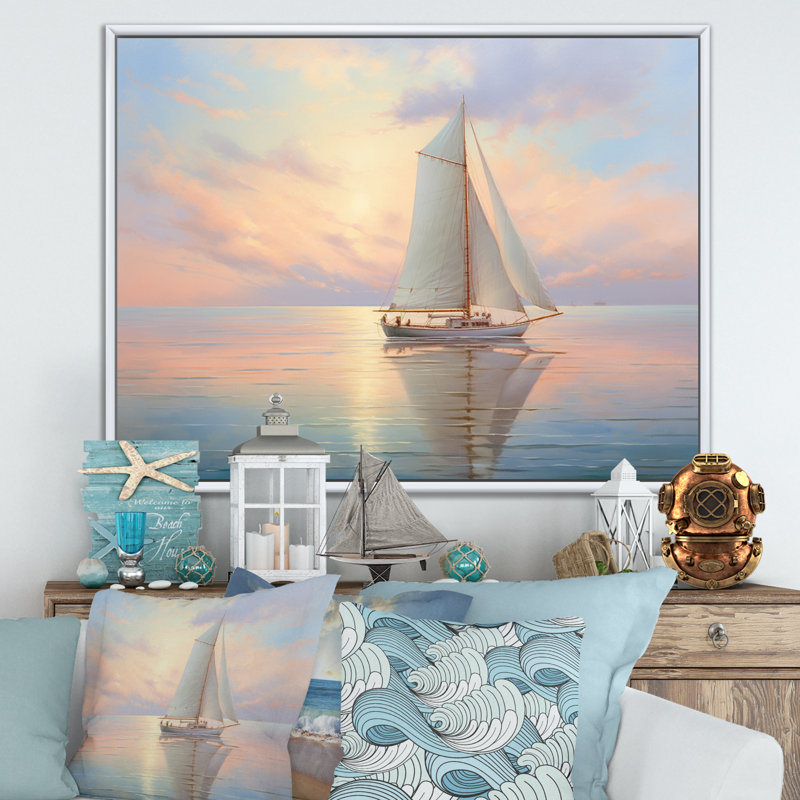 Sailboat Sailing Serenade II - Sailing Boat Wall Art Prints, H 12 po x l 20 po x P 1 po, Cadre flottant blanc