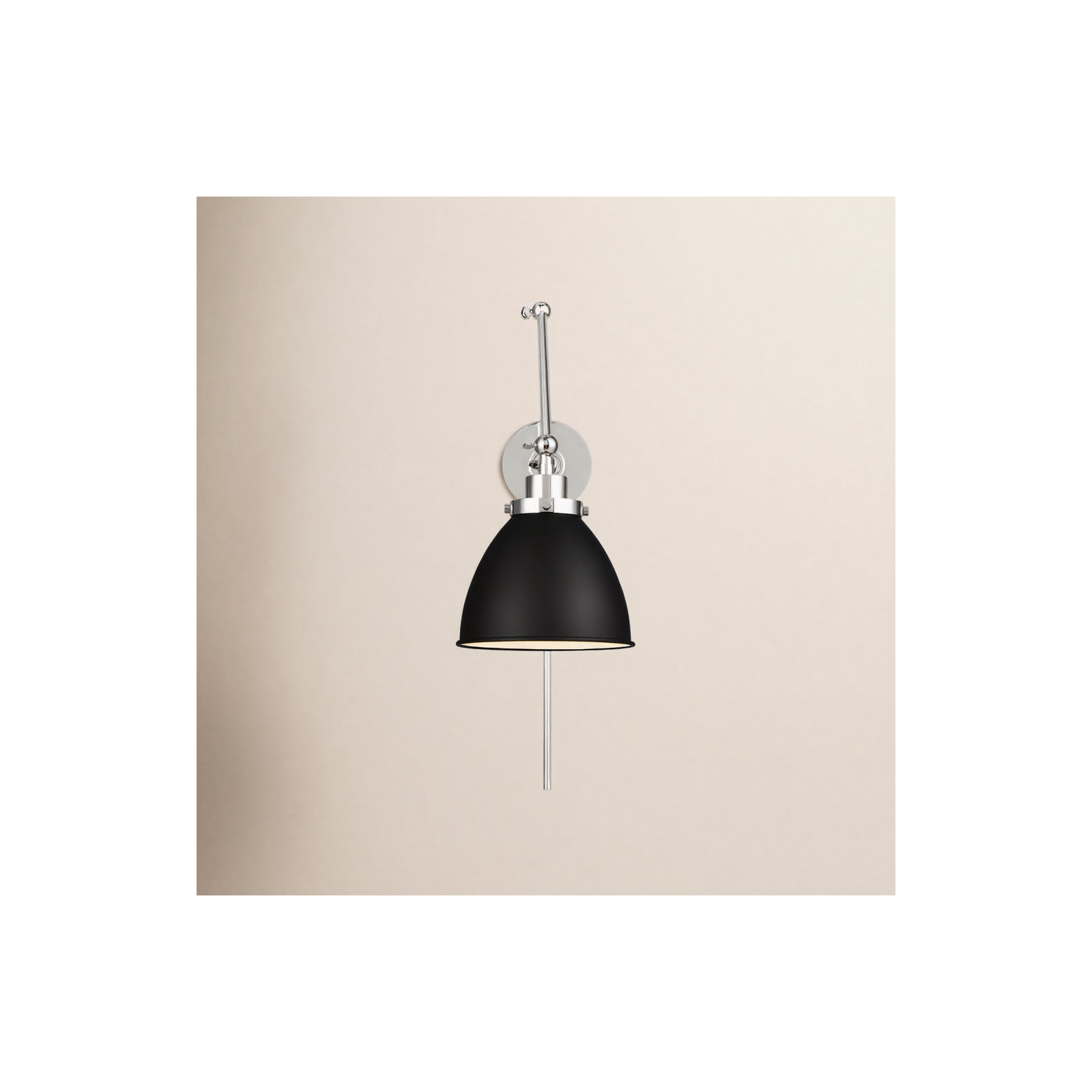 Single Light Dimmable Armed Sconce, Midnight Black, Polished Nickel