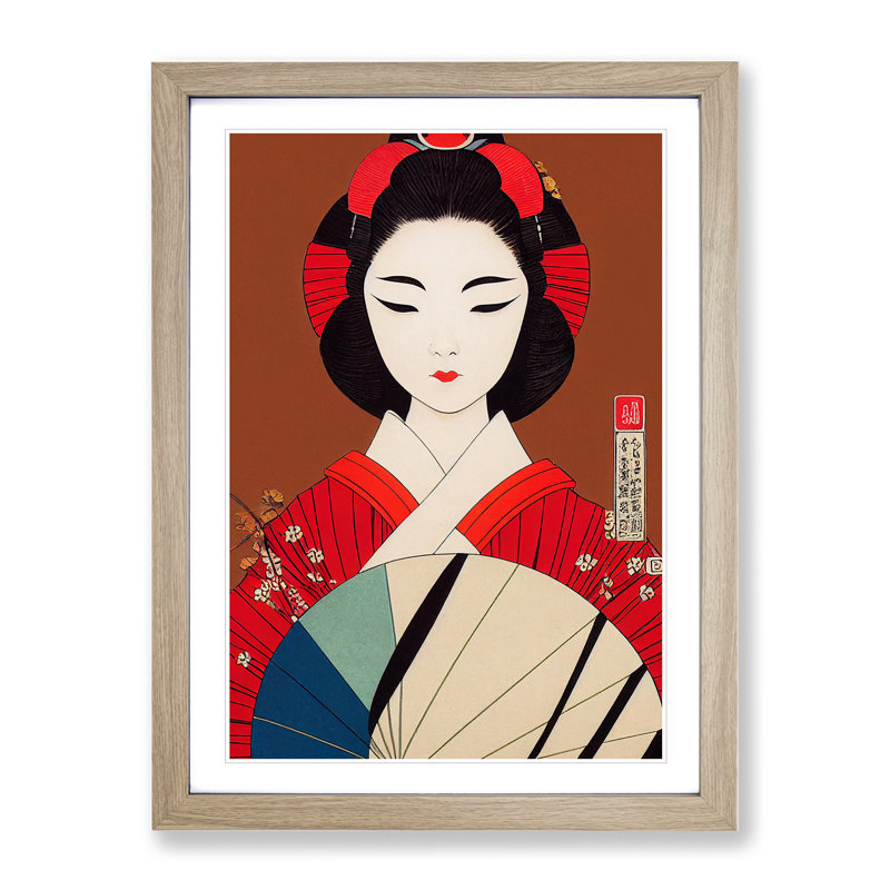 View Of A Geisha No.3 - Wall Art, 36cm H x 27cm W, Oak Framed, White