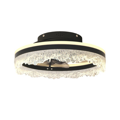 Ventilateur de plafond avec lumière - Lampe de ventilateur à DEL encastrée en cristal avec pales cachées et flux d'air naturel, parfaite pour la chambre à coucher, la chambre d'enfant, la salle d'étude