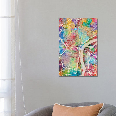 Philadelphia Pennsylvania Street Map II by Michael Tompsett - Wrapped Canvas Gallery-Wrapped Canvas Giclée