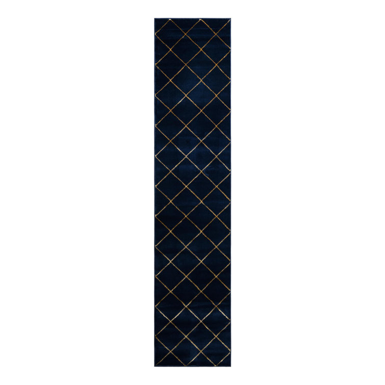 Latitude Run® Checks Nikica Rug Navy Blue and Gold